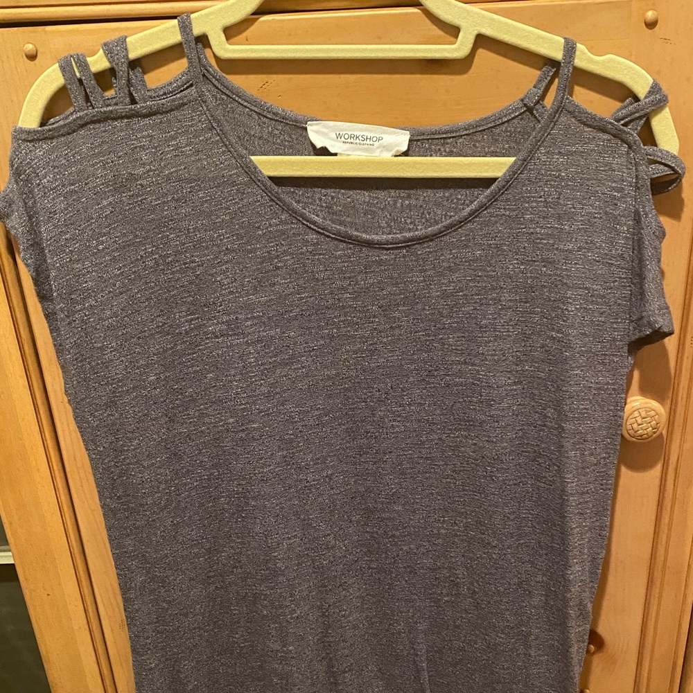 Workshop grey sweater with shoulder cutouts, size medium